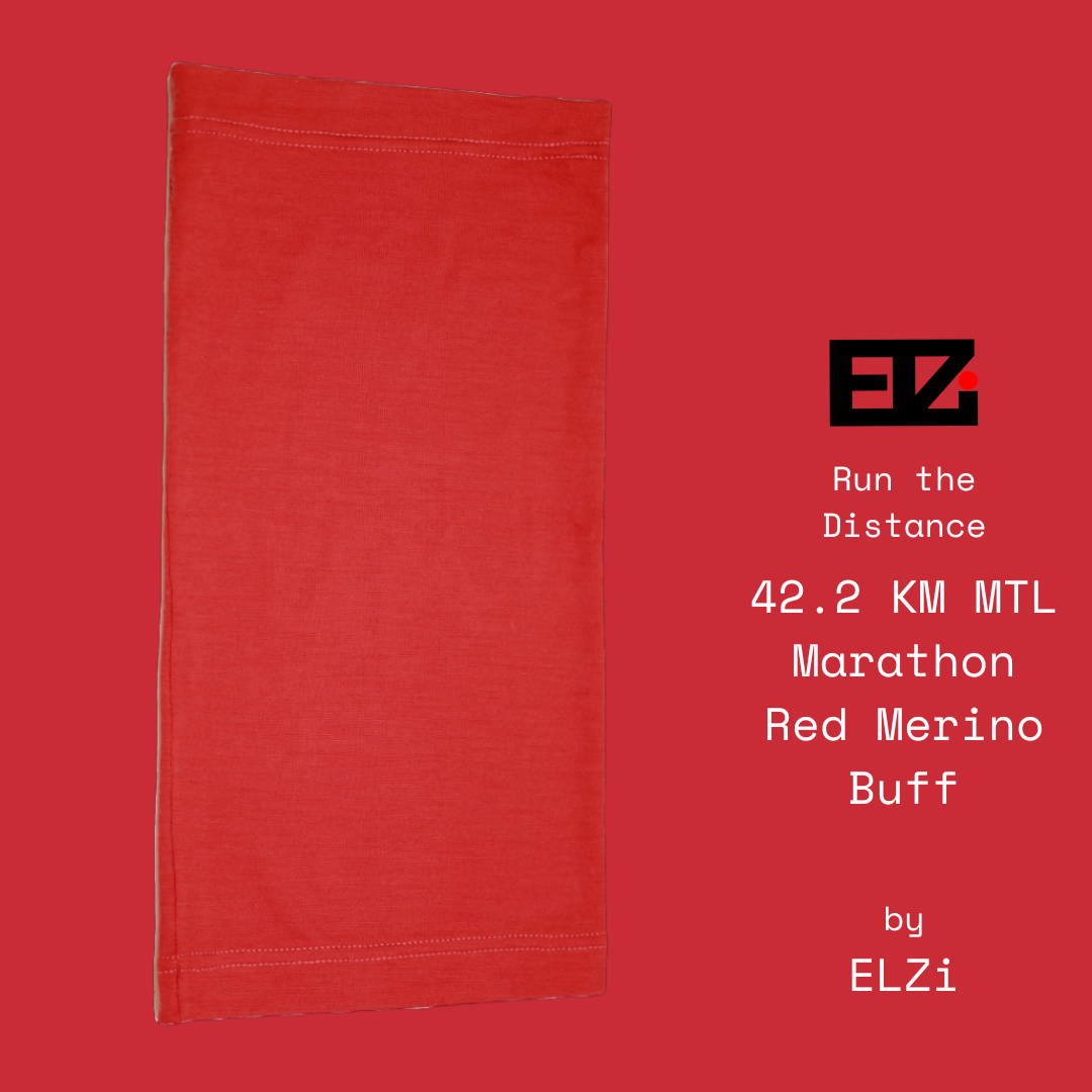 42.2 KM Marathon red merino buff in by ELZi Montreal seamstress