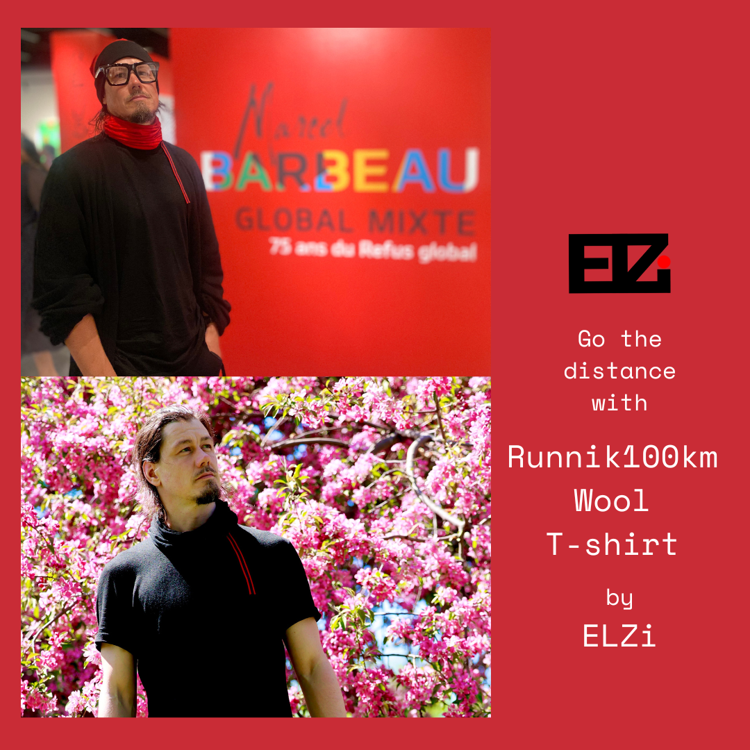 @Runnik100km Personal Running Trainer All Black Merino Wool Running T-Shirt for Men by Montreal Seamstress ELZi