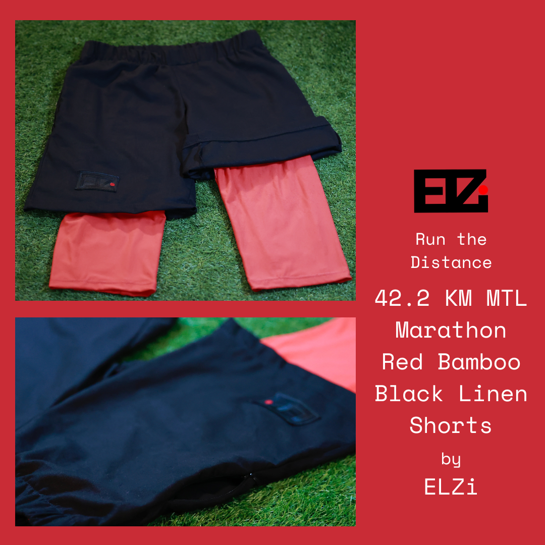 42.2 KM @mtlmarathon black linen with red bamboo liner shorts