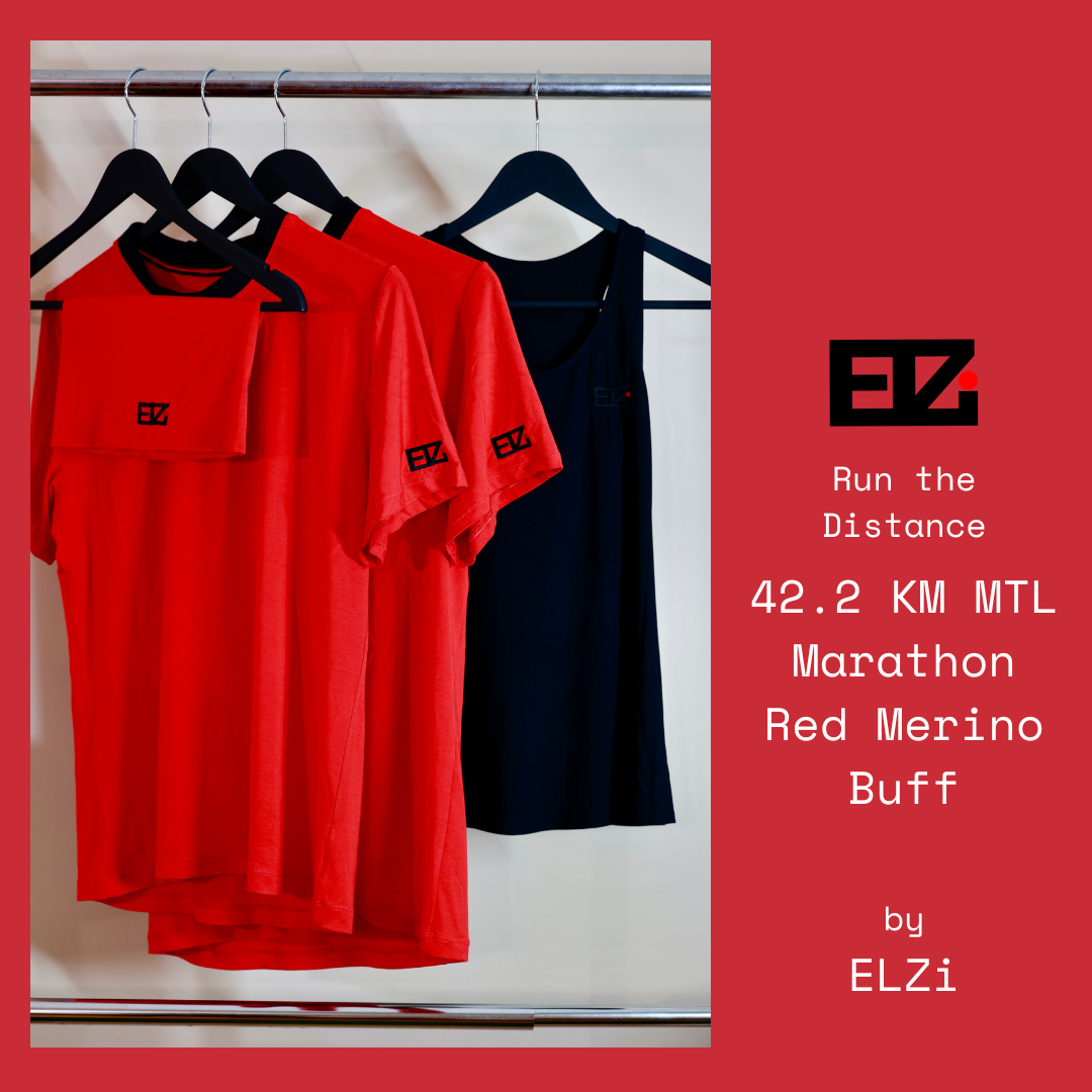 42.2 KM Marathon red merino buff in by ELZi Montreal seamstress