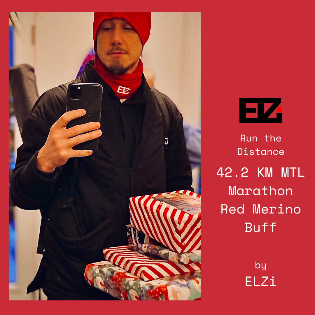 42.2 KM Marathon red merino buff in by ELZi Montreal seamstress