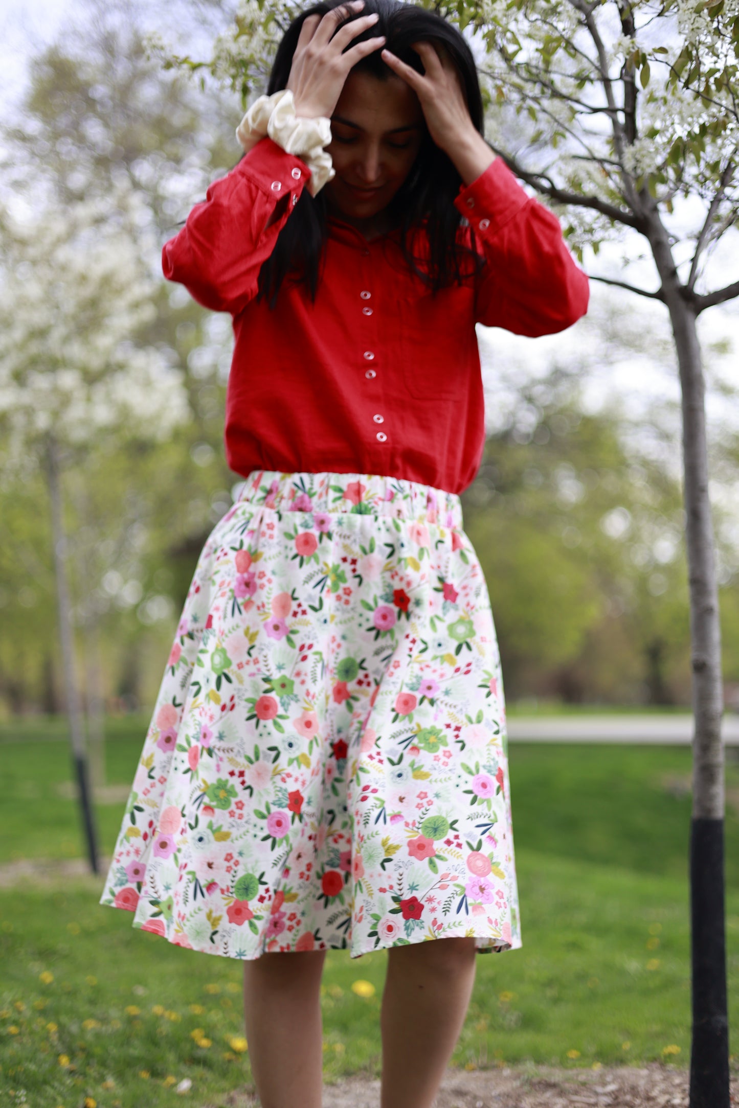 Flower party skirt by ELZi Studio, dressmaker in montreal, worn by Sanaz.