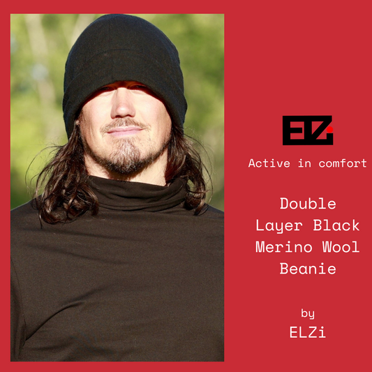 Beanie Black Shadow Double Layer extra long in Wool by ELZi Montreal Seamstress