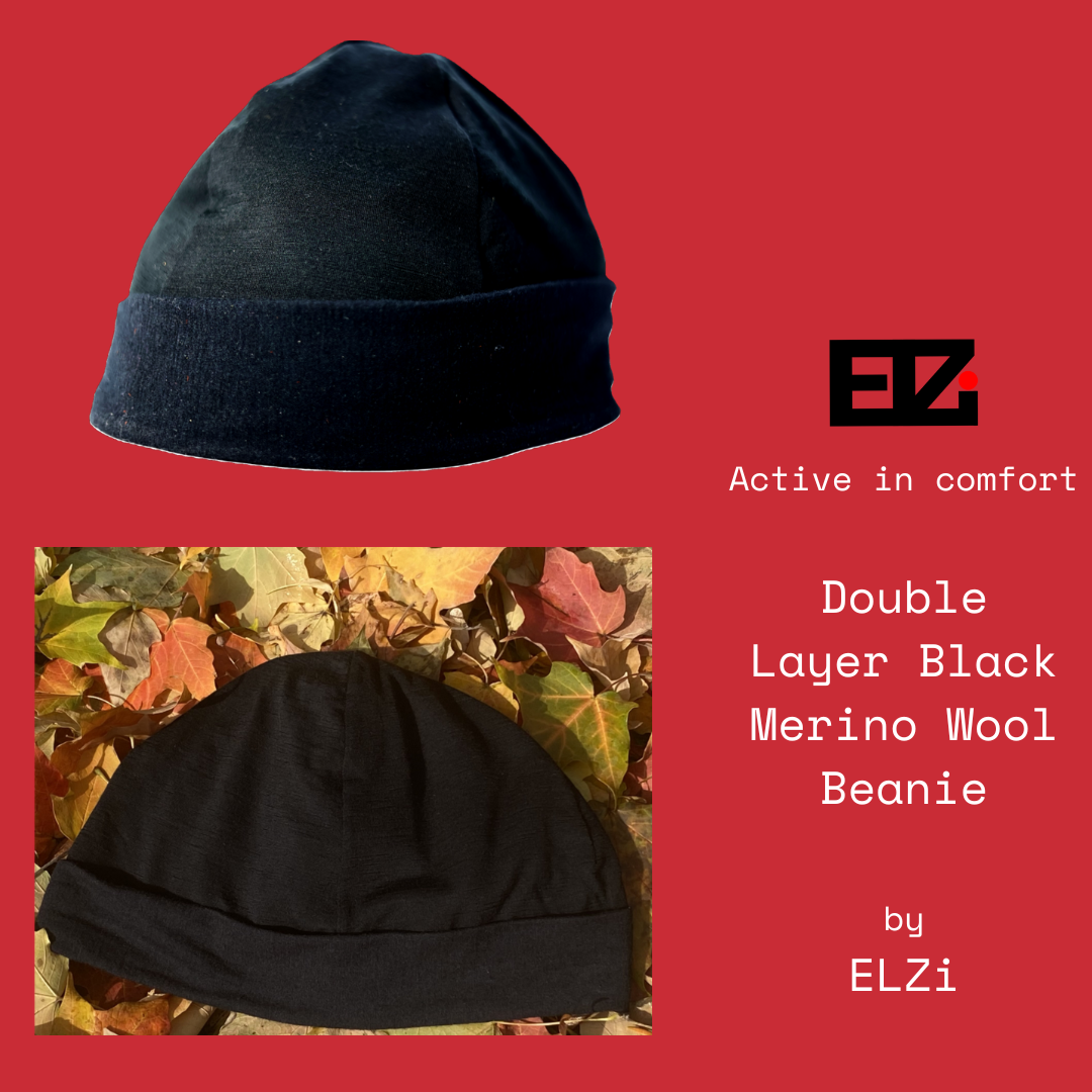 Beanie Black Shadow Double Layer extra long in Wool by ELZi Montreal Seamstress