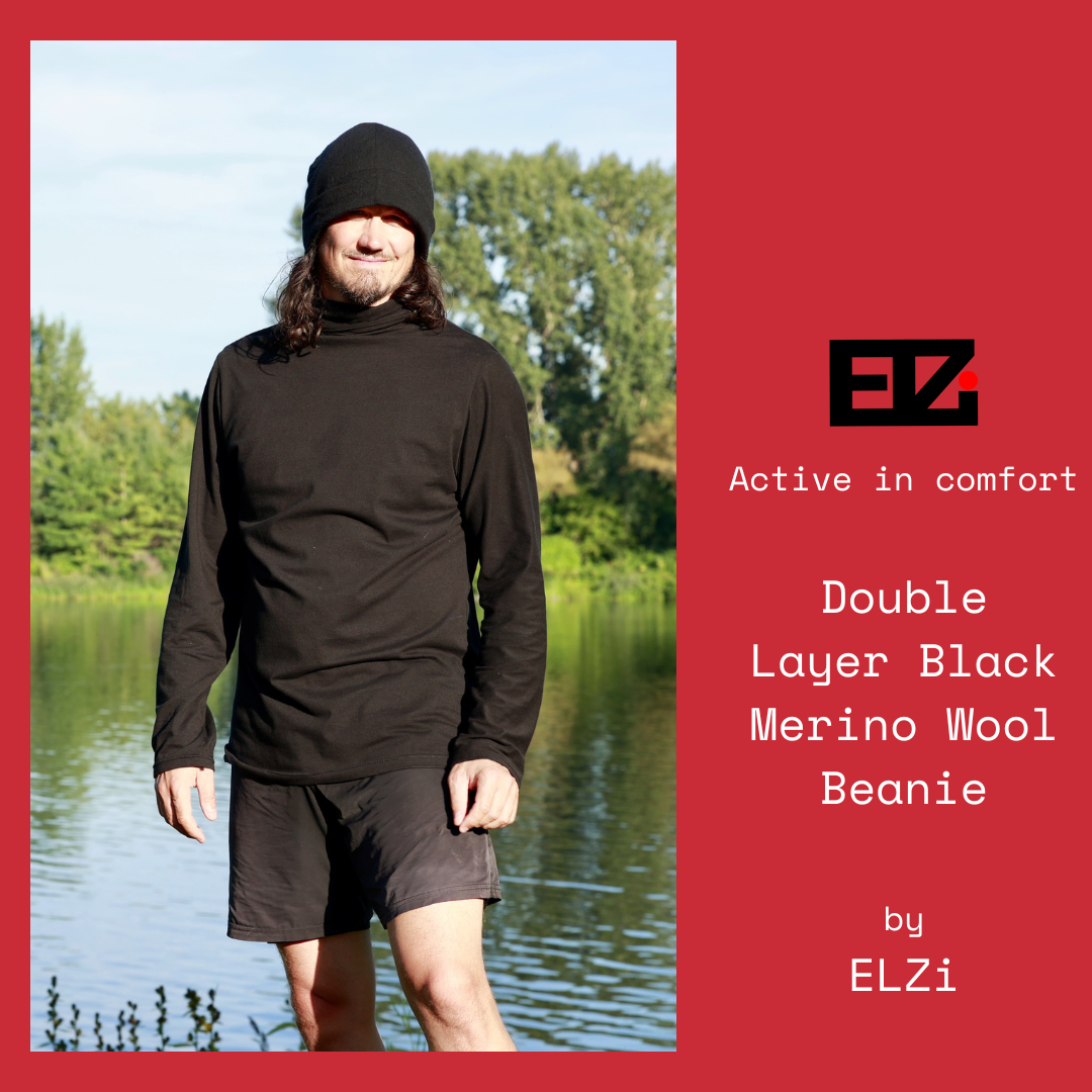 Beanie Black Shadow Double Layer extra long in Wool by ELZi Montreal Seamstress