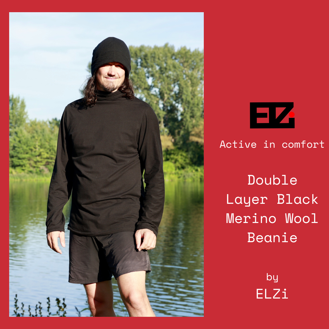 Beanie Black Shadow Double Layer extra long in Wool by ELZI