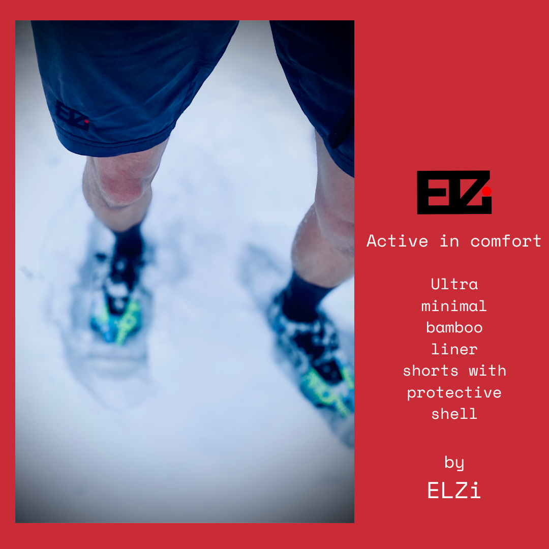 Shorts and snowshoes during a Montreal Winter Run during a snowy day.