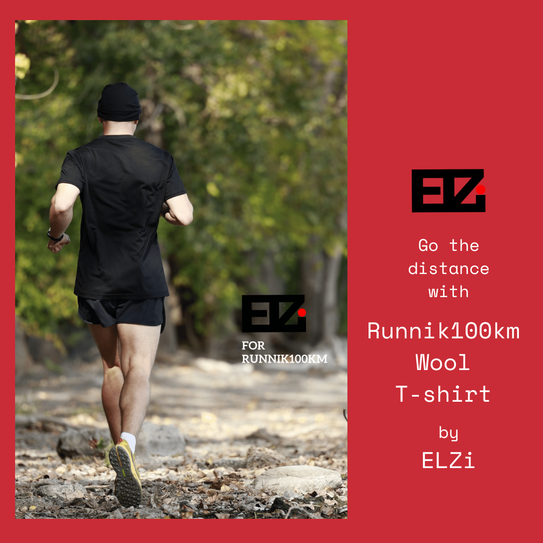 Runnik100km wears the Black Merino Wool T-shirt by ELZi Montreal Seamstress