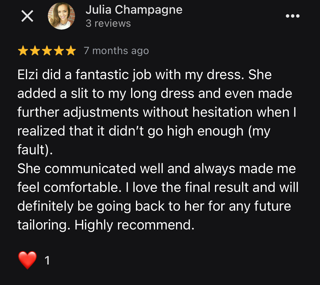 reviews Couturière Montreal Seamstress and dressmaker reviews. ELZi is a professional seamstress who takes pride in her work. ELZi est une couturière professionnelle qui est fière de son travail.
