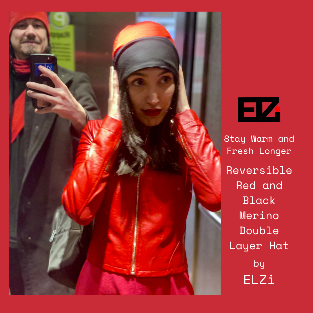 Reversible Red and Black Merino Double Layer Hat