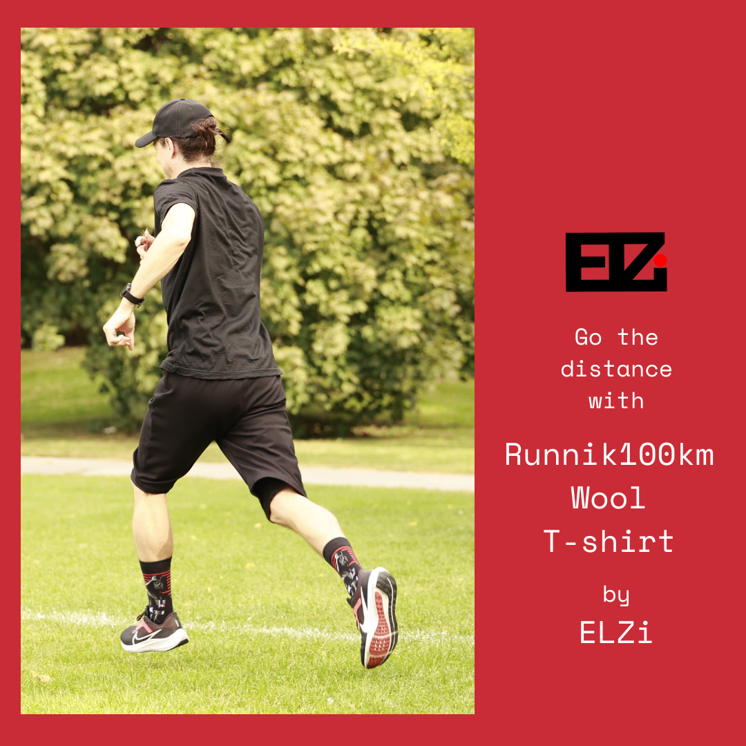 @Runnik100km Personal Running Trainer All Black Merino Wool Running T-Shirt for Men by Montreal Seamstress ELZi