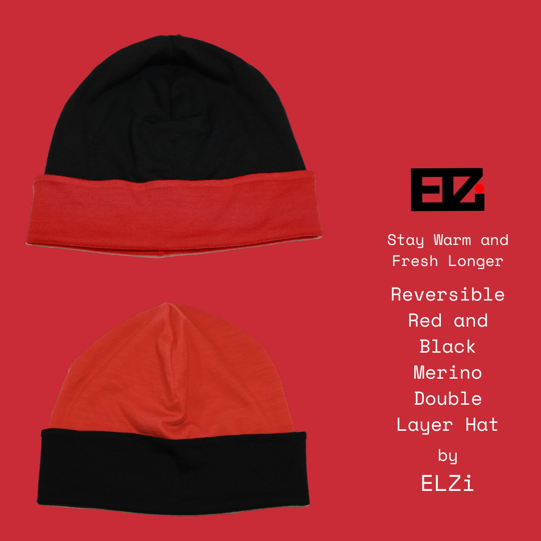 Red and Black Merino reversible Hat