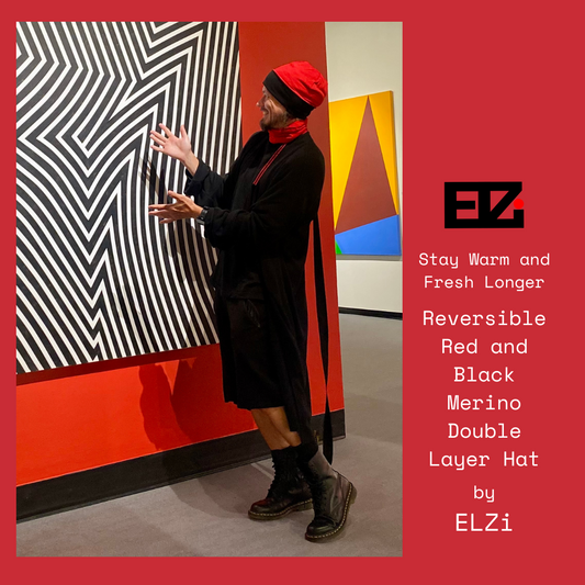 Reversible Black and Red Merino Hat at the refus global expo.