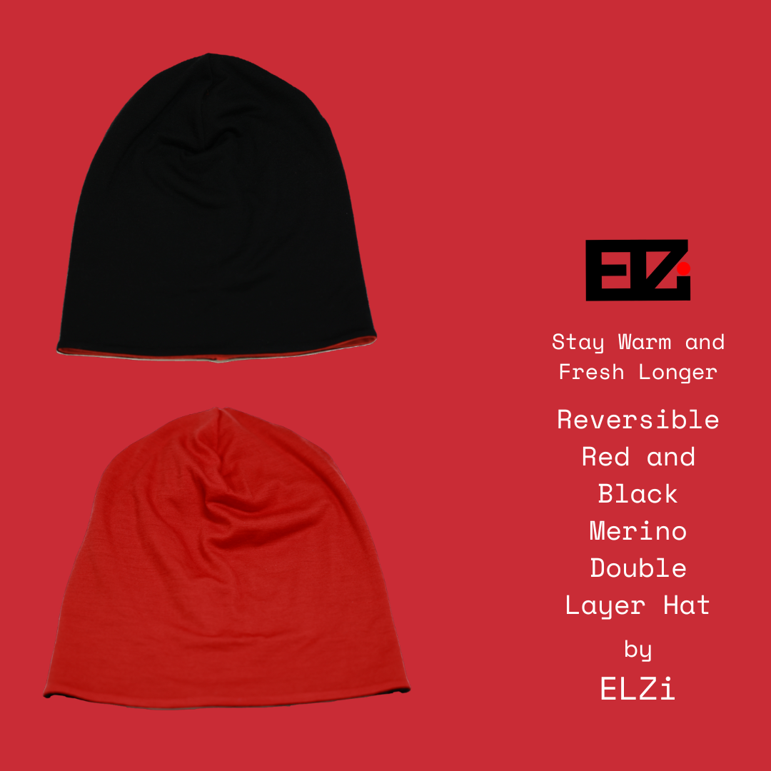 Reversible Red and Black Merino Double Layer Hat