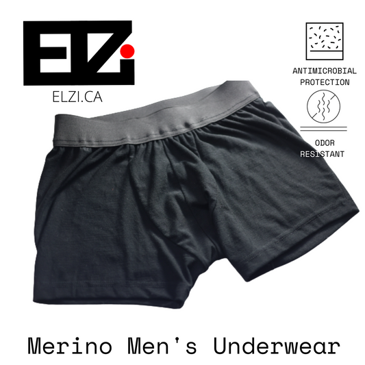 ELZI Black Merino Men's Boxers with Large Grey Elastic