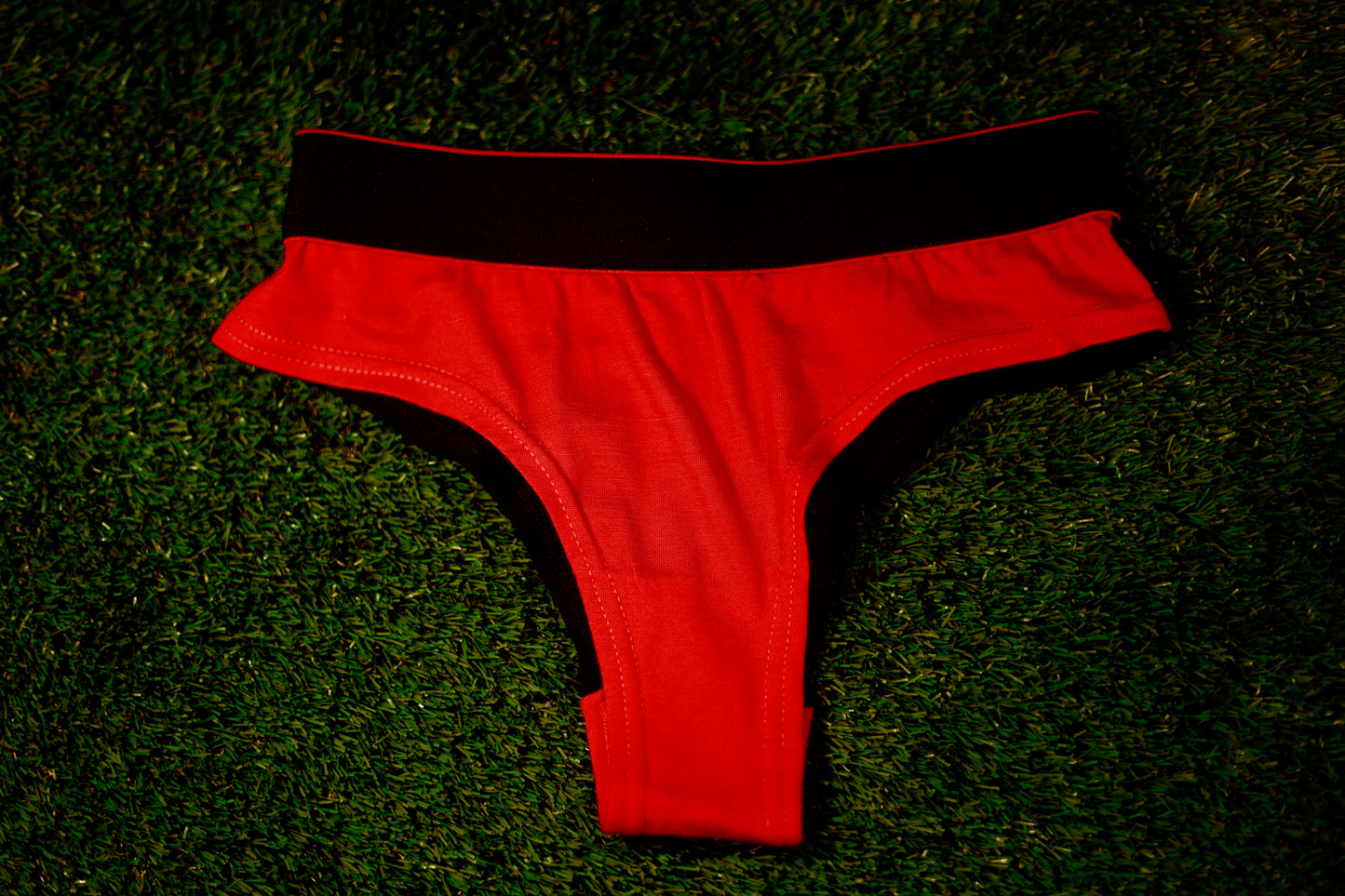 Front red and black back merino underwear. This is front view.