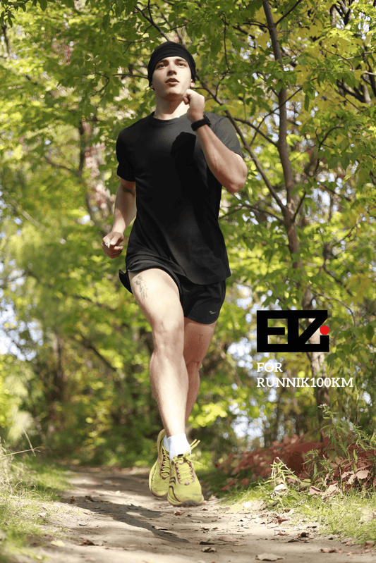 A collaboration between ELZI and ultramarathon runner @runnik100km, a B52 RUN CLUB coach. Nik wears the  Black Merino Wool T-shirt for ultra runners. Zero chafing, no itchiness. Nik has huge running strides !