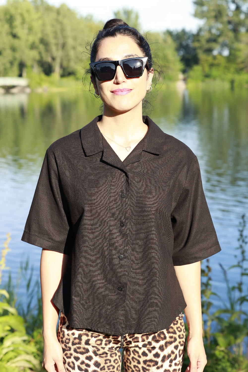 Black Linen Shirt Front View