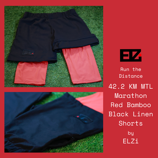 42.2 KM MTL Marathon Red Bamboo Black Linen Shorts with side hidden pocket by ELZi