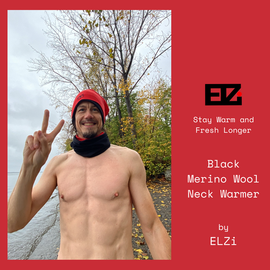 Neck Warmer for Cold plunge in Montreal by ELZi Montreal Seamstress. Cache cou pour les bains froids à Montréal par ELZi, Couturière à L'île des soeurs.