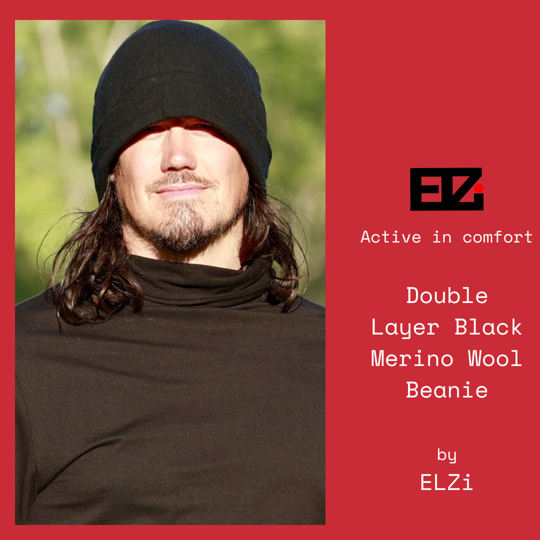 Beanie Black Shadow Double Layer extra long in Wool by ELZI