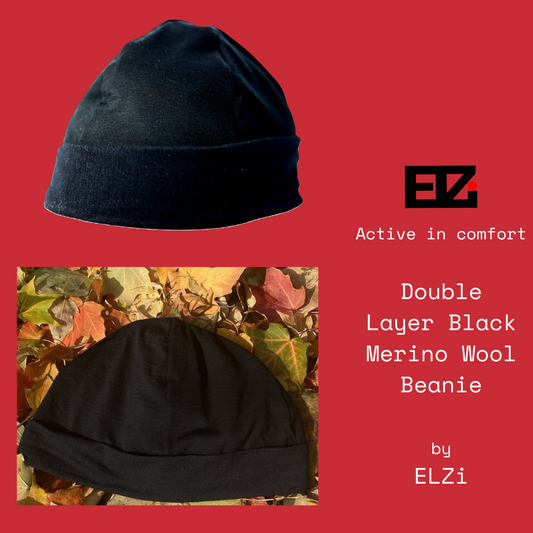 Beanie Black Shadow Double Layer extra long in Wool by ELZI