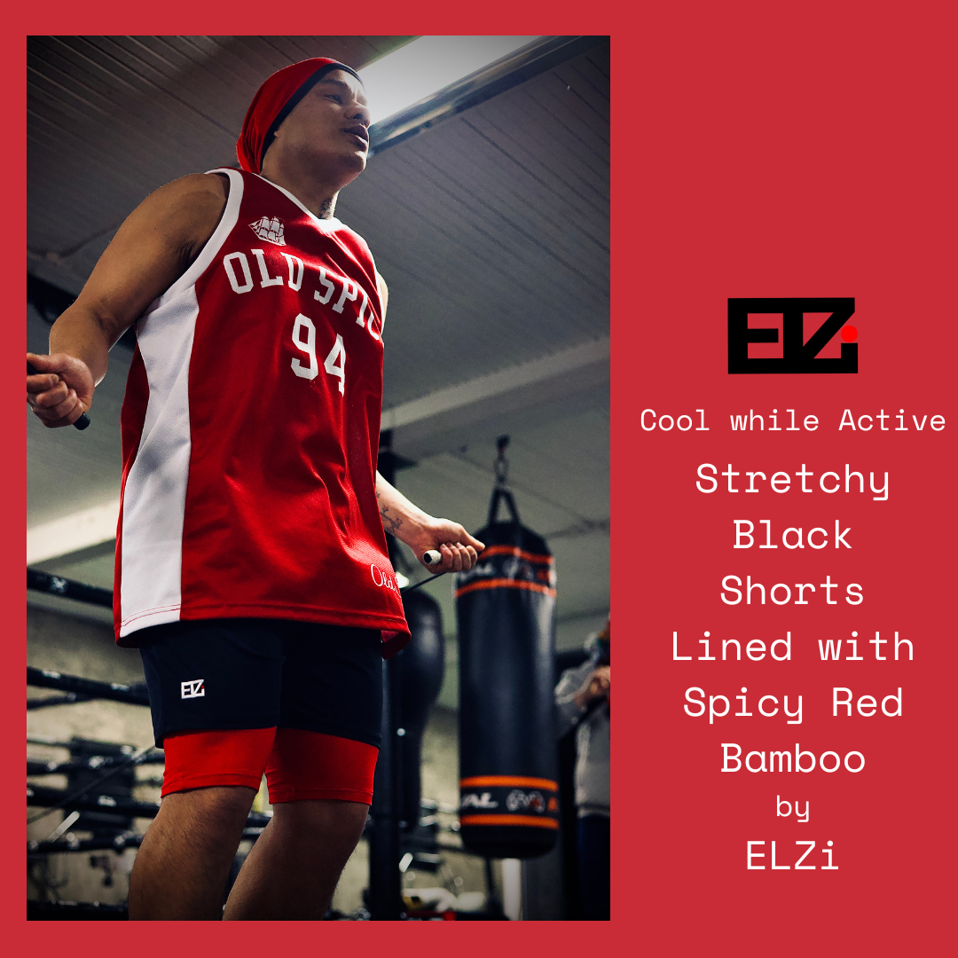 Stretchy Black Shorts Lined with Spicy Red Bamboo – ELZi