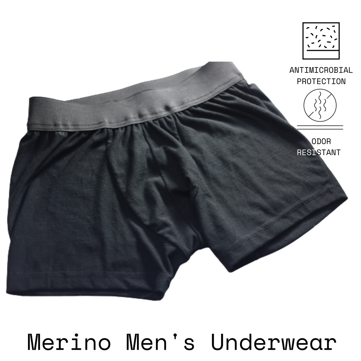 ELZI Black Merino Men's Boxers with Large Grey Elastic